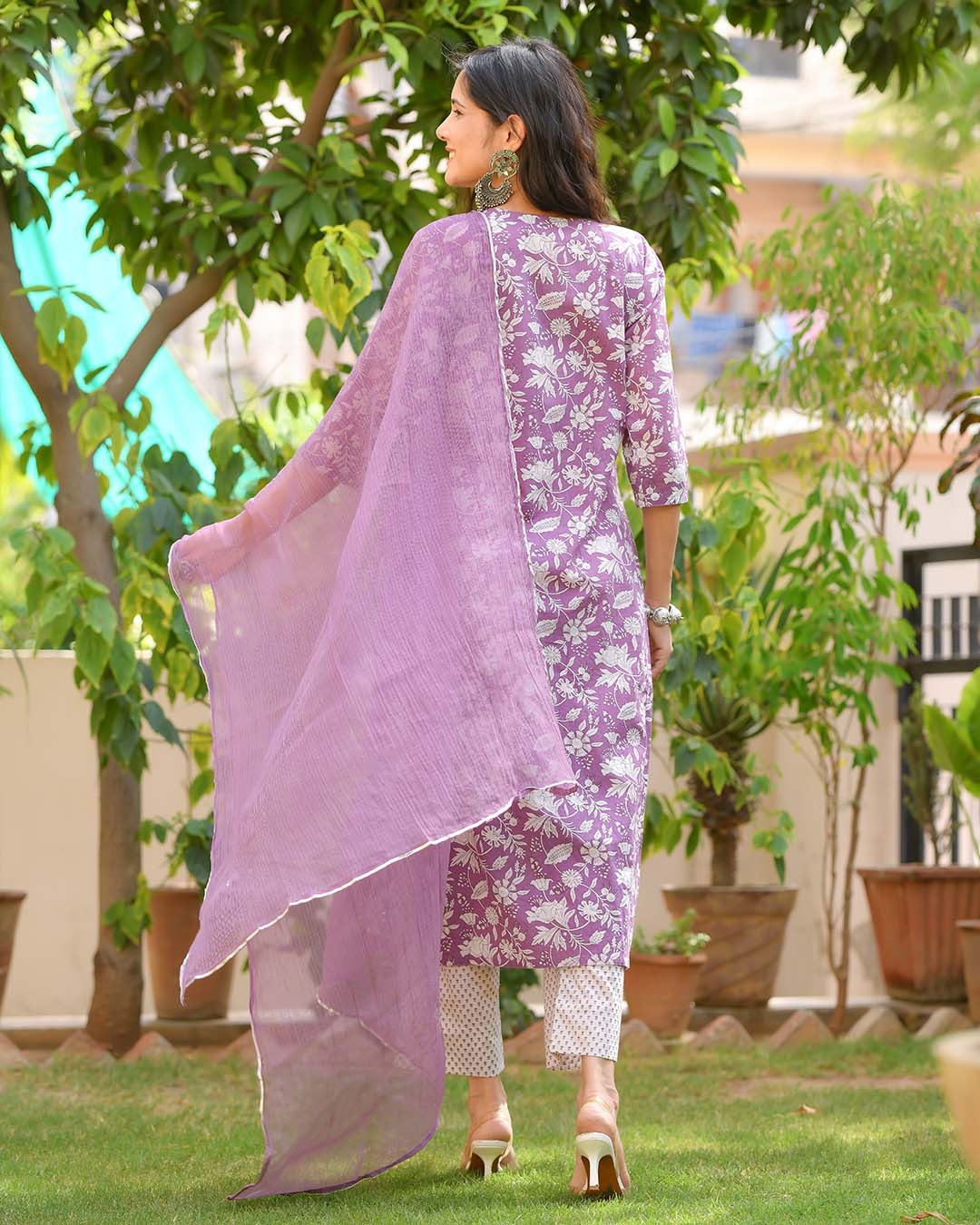 RX40 Purple Ktd Cotton Printed Kurti With Bottom Dupatta Catalog